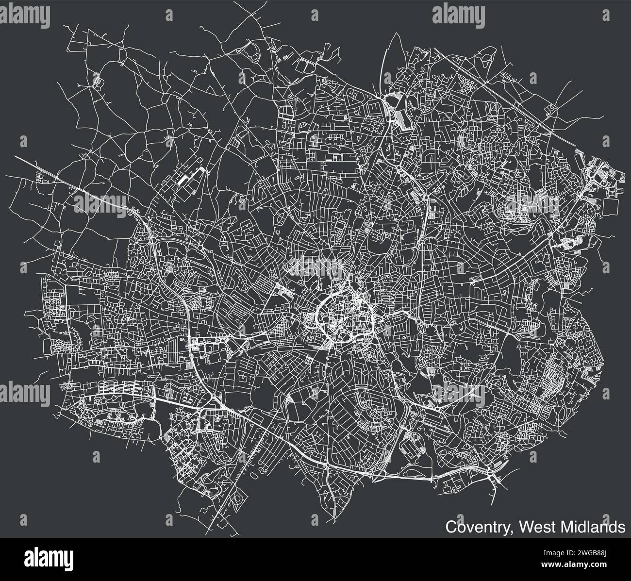 Street Roads Map Of The Metropolitan Borough And City Of Coventry West Midlands Stock Vector 0643