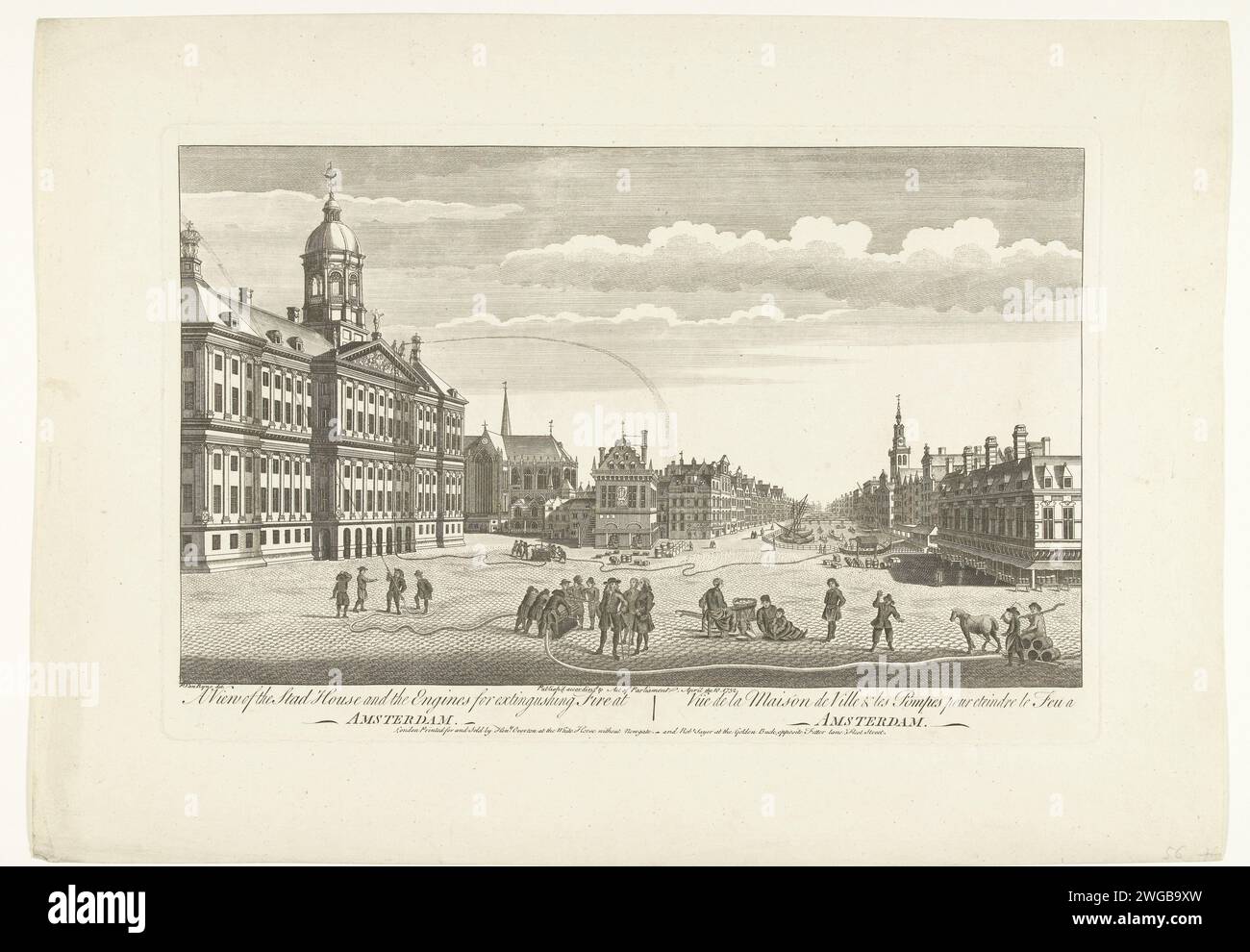 Demonstration of the hose fire sprayers at the town hall on Dam Square