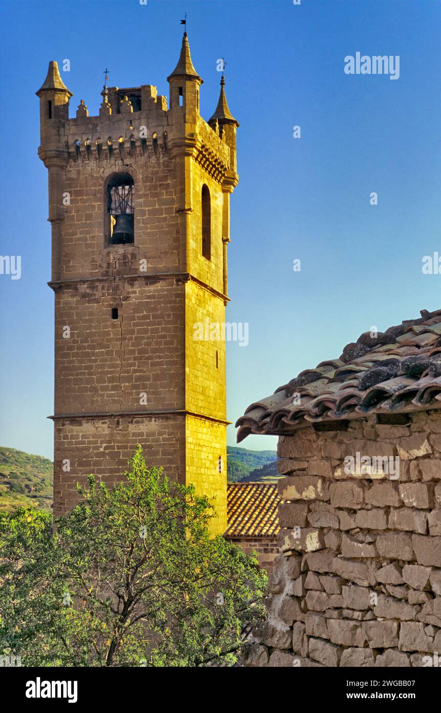 San Martin Church bell tower in Uncastillo, Aragon, Spain Stock Photo