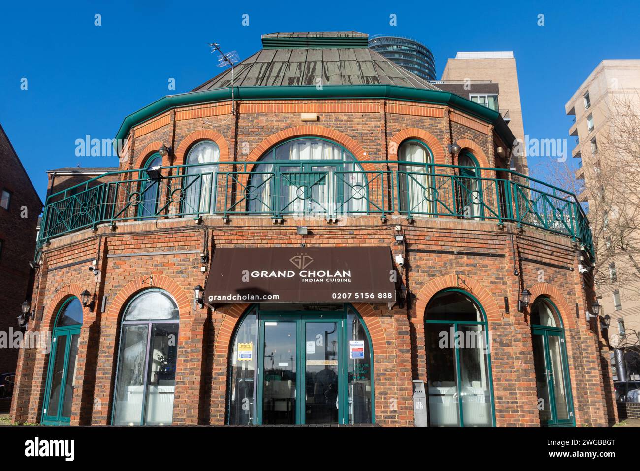Grand Cholan Indian Cuisine Restaurant on the Isle of Dogs, London Docklands area, England, UK Stock Photo