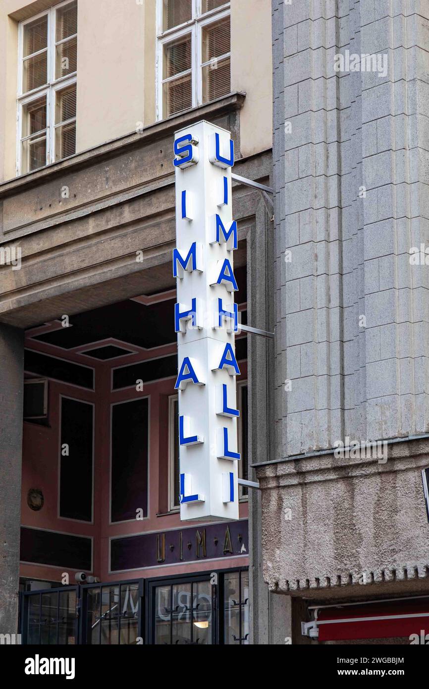 The cabinet sign of Yrjönkatu swimming hall, the first and oldest public indoor swimming hall in Finland Stock Photo