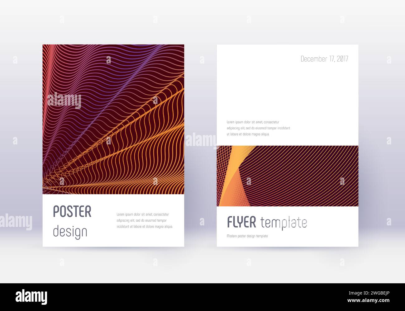 Minimalistic cover design template set. Orange abstract lines on wine