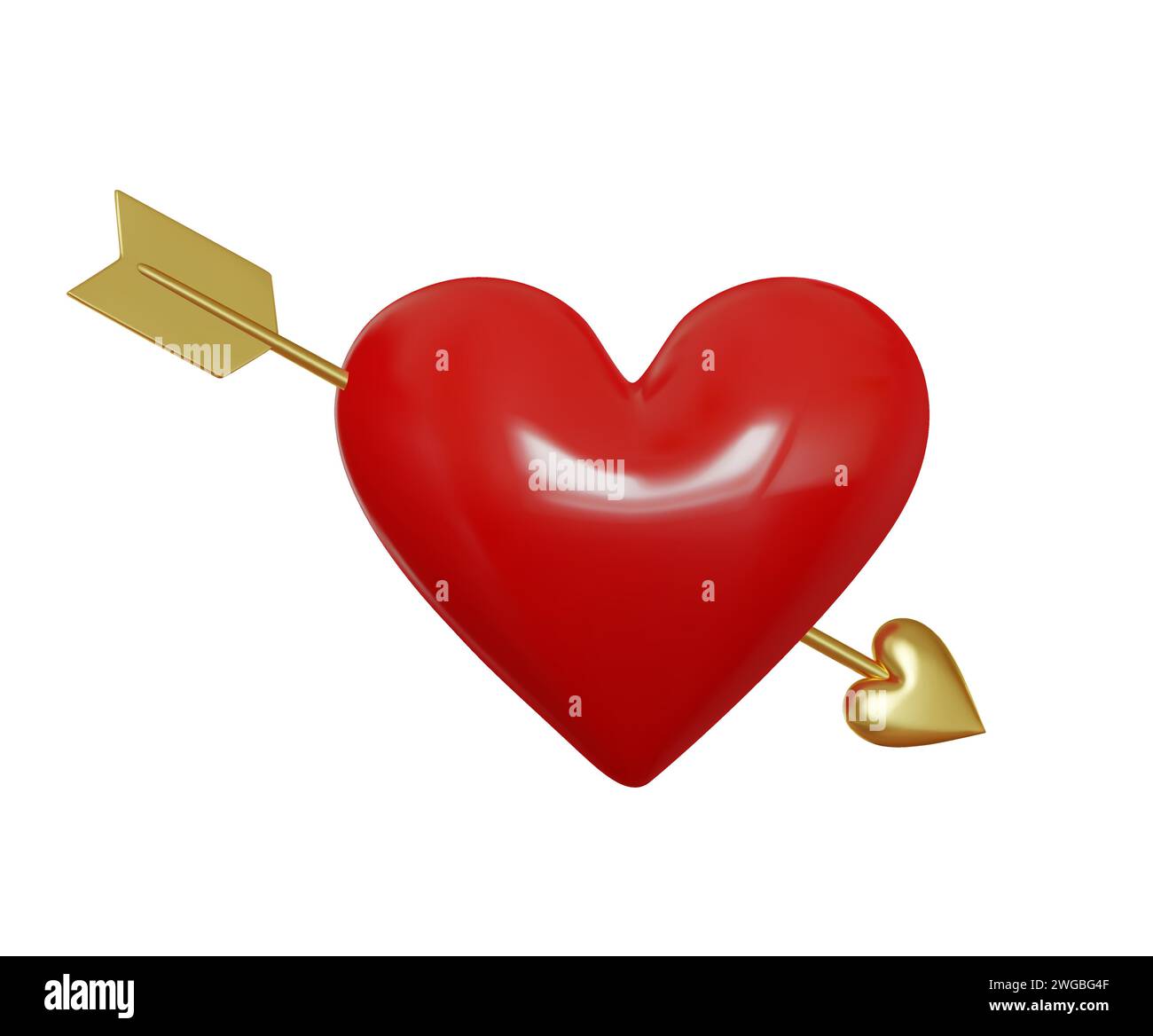 3D red glossy heart with golden arrow. Symbol of love. Valentines day ...