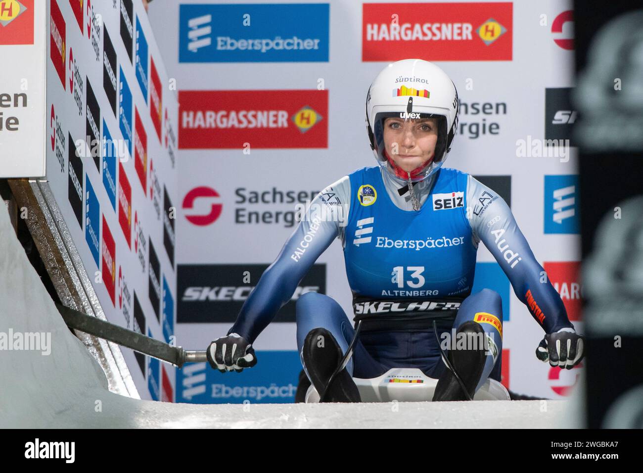 Verena Hofer (Italien) am Start, GER, FIL Luge Rodel Weltcup, Einsitzer Damen, Sachsen Energie Eiskanal Altenberg, 04.02.2024 Foto: Eibner-Pressefoto/Michael Memmler Stock Photo