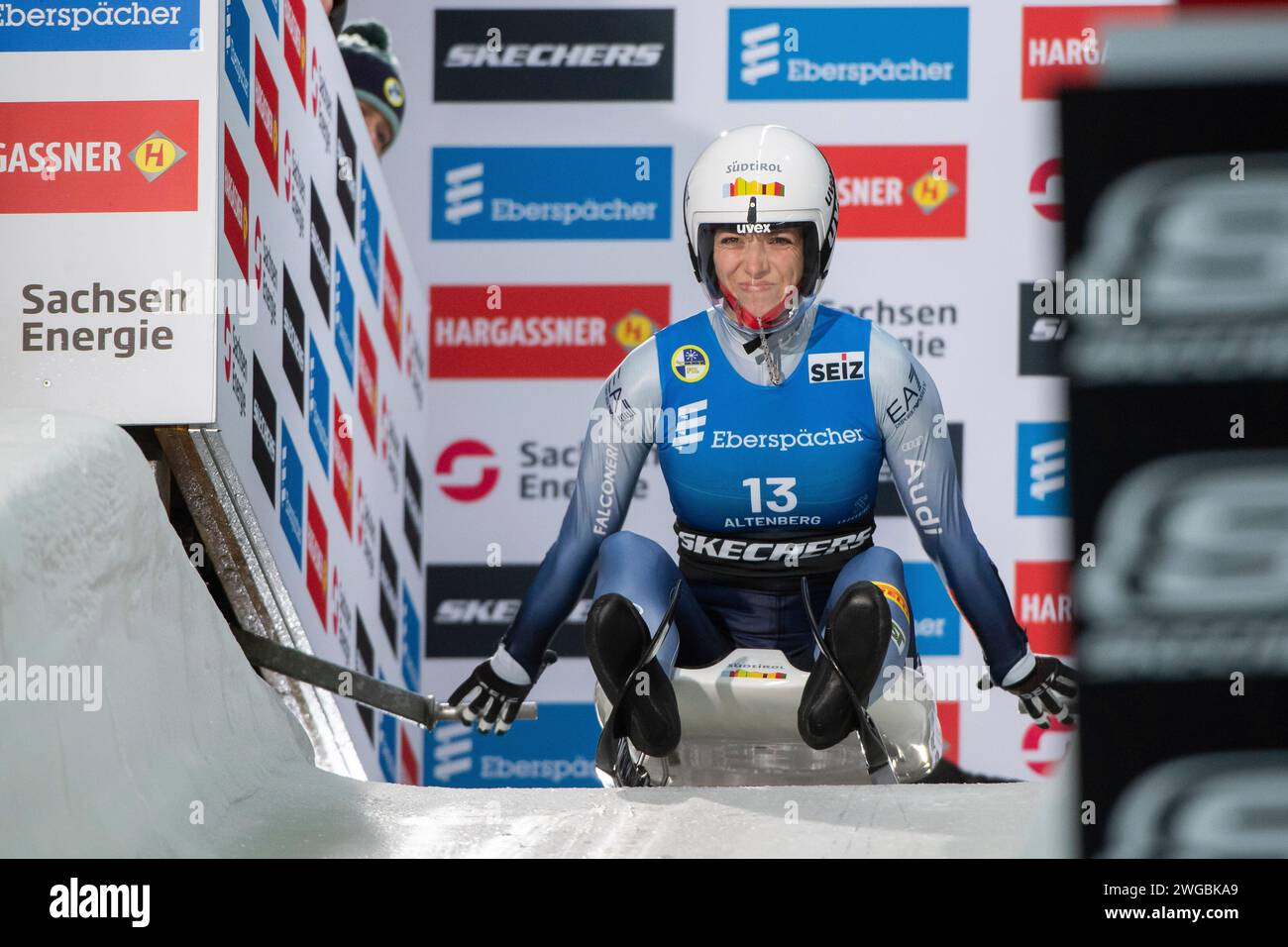 Verena Hofer (Italien) am Start, GER, FIL Luge Rodel Weltcup, Einsitzer Damen, Sachsen Energie Eiskanal Altenberg, 04.02.2024 Foto: Eibner-Pressefoto/Michael Memmler Stock Photo