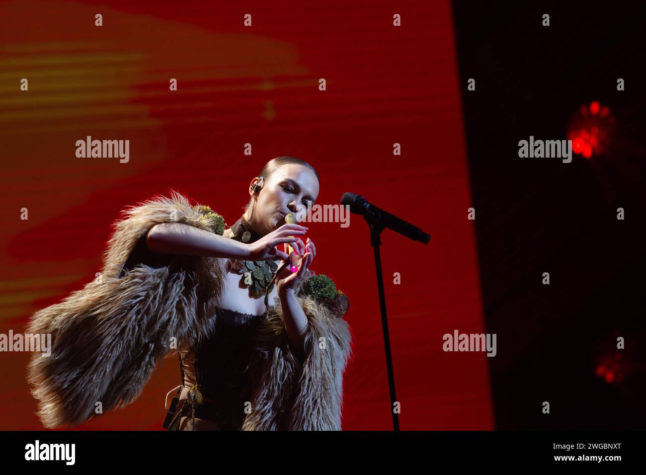 KYIV, UKRAINE - FEBRUARY 2, 2024 - Singer Anka plays the sopilka as ...
