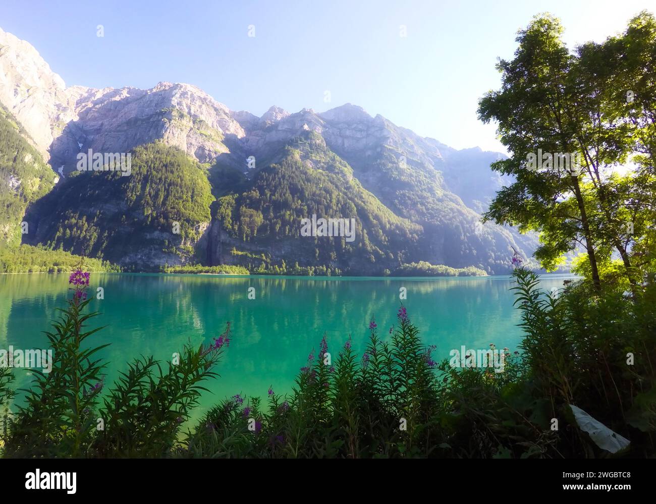 Klontalersee, and mountain landscape, Klontal Valley, Glarus, Switzerland Stock Photo