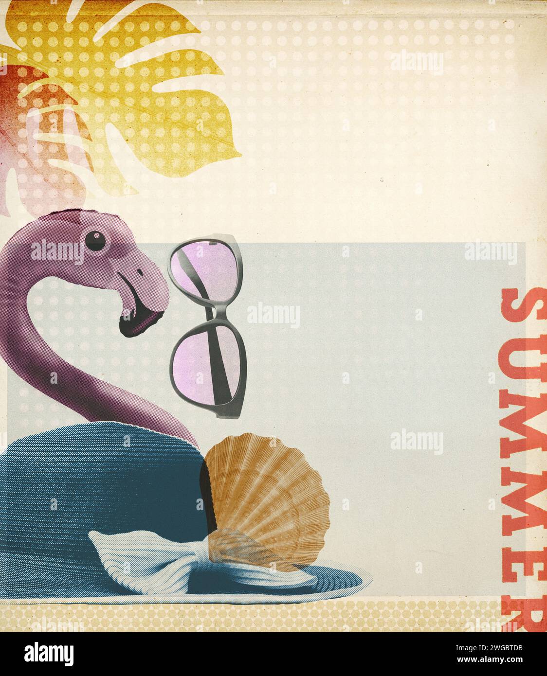 Summer vacation collage with beach items and copy space Stock Photo
