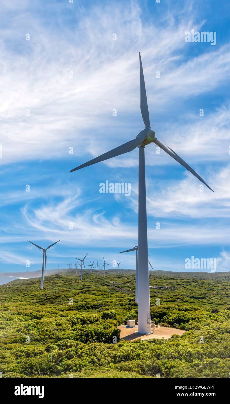 Wind Turbines on a coastal wind farm, Albany, Western Australia, Australia Stock Photo