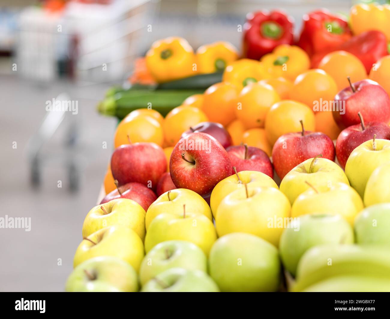Fresh organic vegetables and fruits in the produce section at the ...