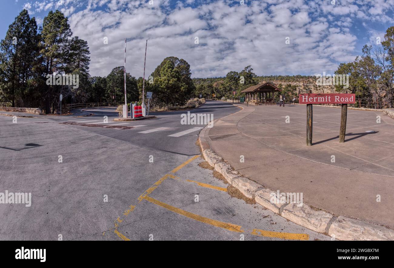 Hermit Road Bus Stop, South Rim, Grand Canyon National Park, Arizona, USA Stock Photo