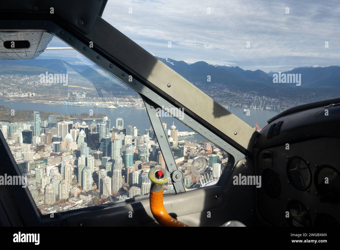 Urban cityscape view from a helicopter, Vancouver, British Columbia, Canada Stock Photo