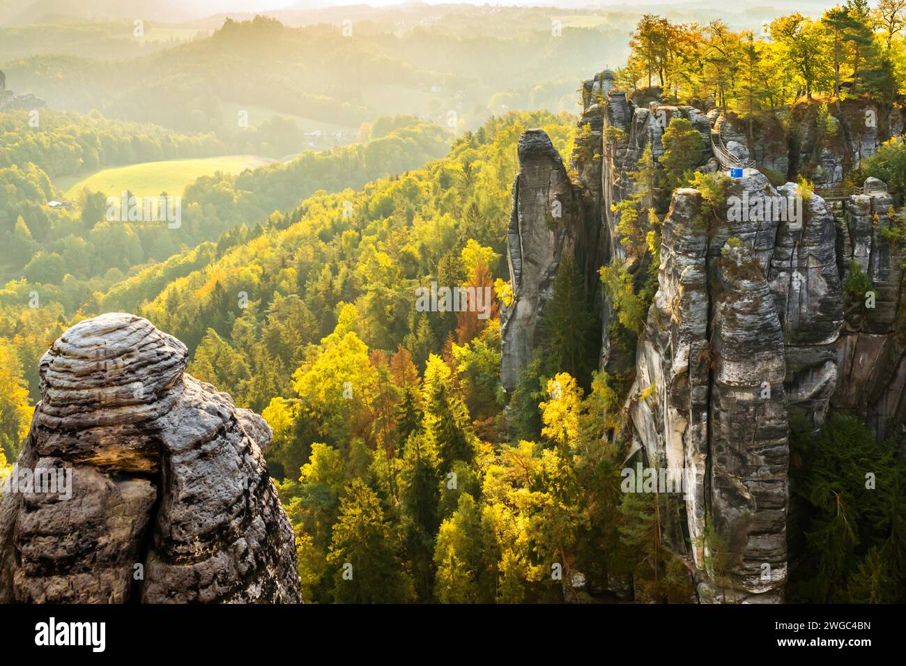 Germany, Saxony, Sandstone formation in Saxon Switzerland, Elbe Sandstone Mountains Stock Photo