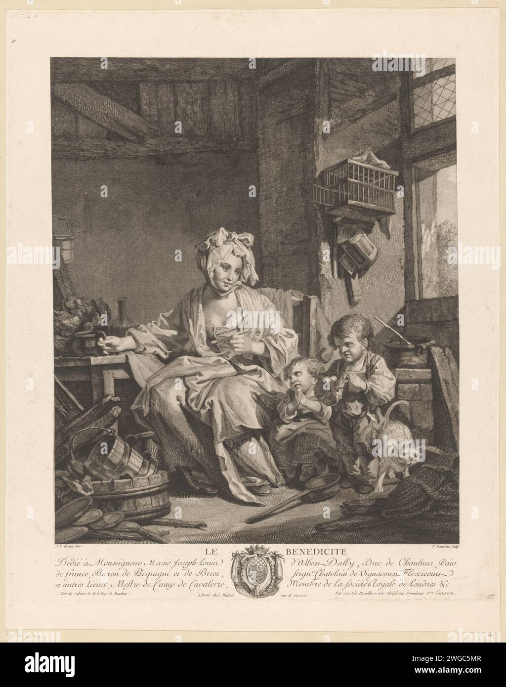 Interior with wife and two children, Pierre François Laurent, After ...