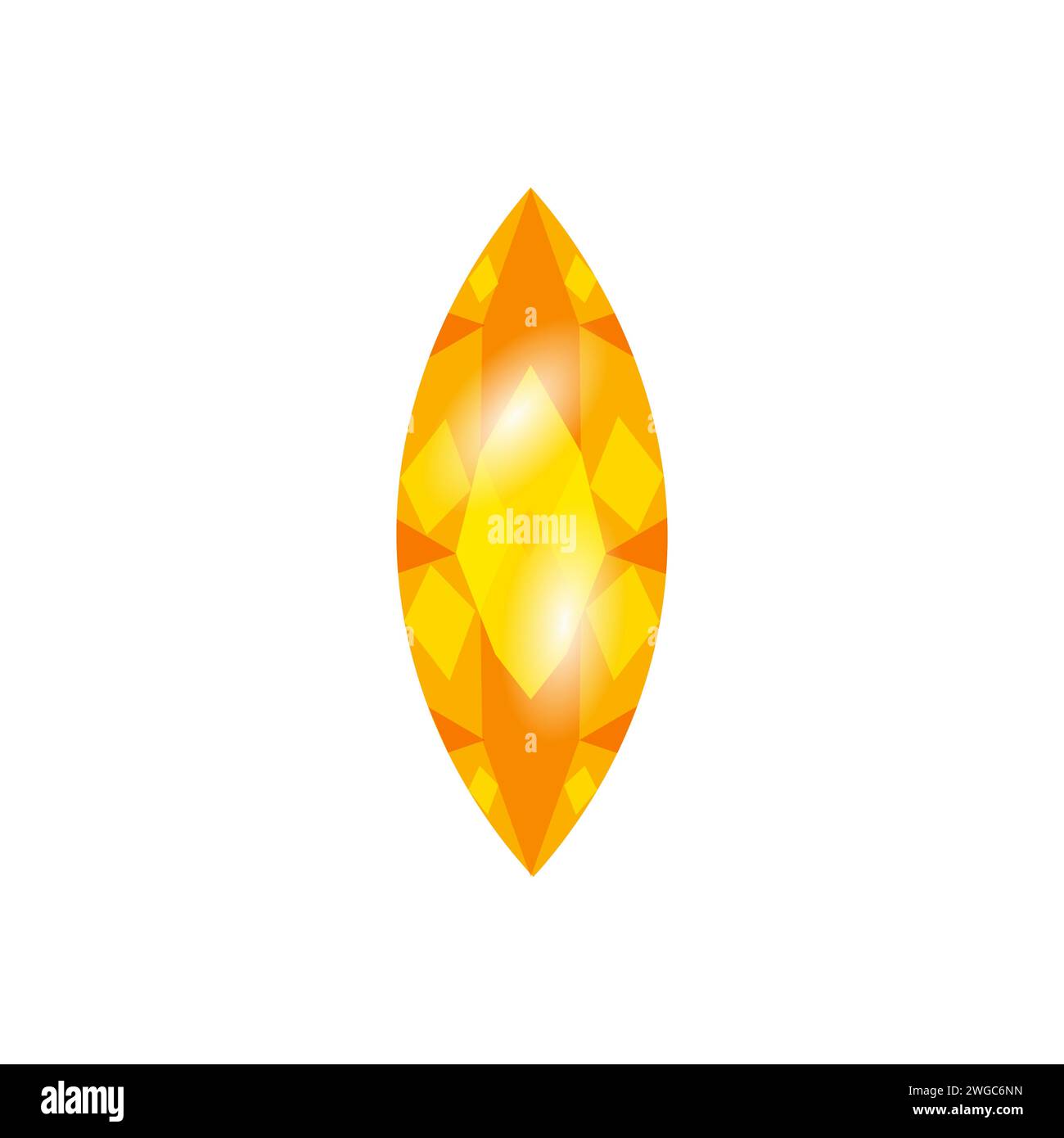 Yellow faceted gemstone, oval cut. vector illustration on white background  cartoon Stock Vector