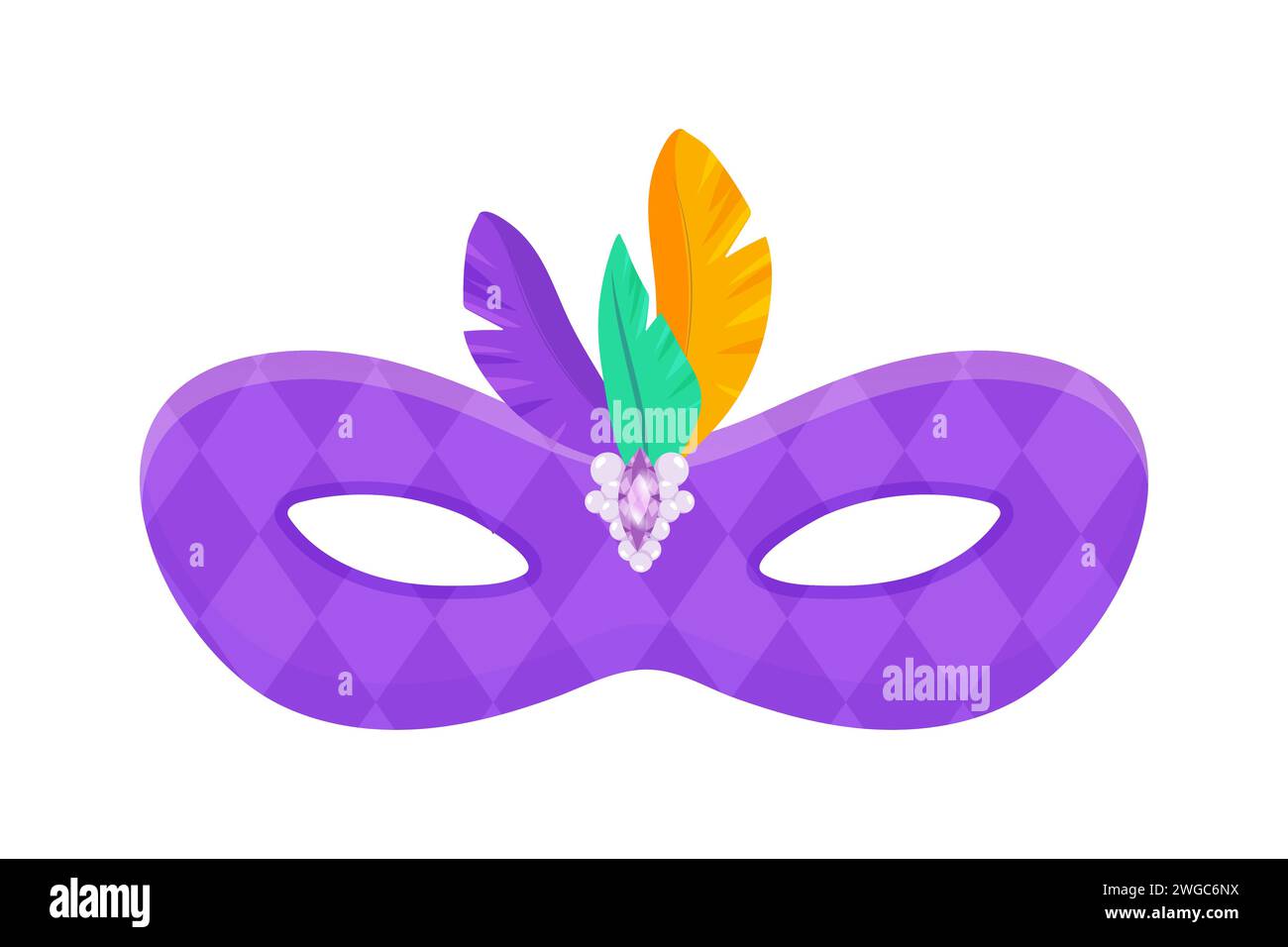 Carnival mask purple with feathers , masquerade, purim and mardi gras. On a white isolated background  vector Stock Vector