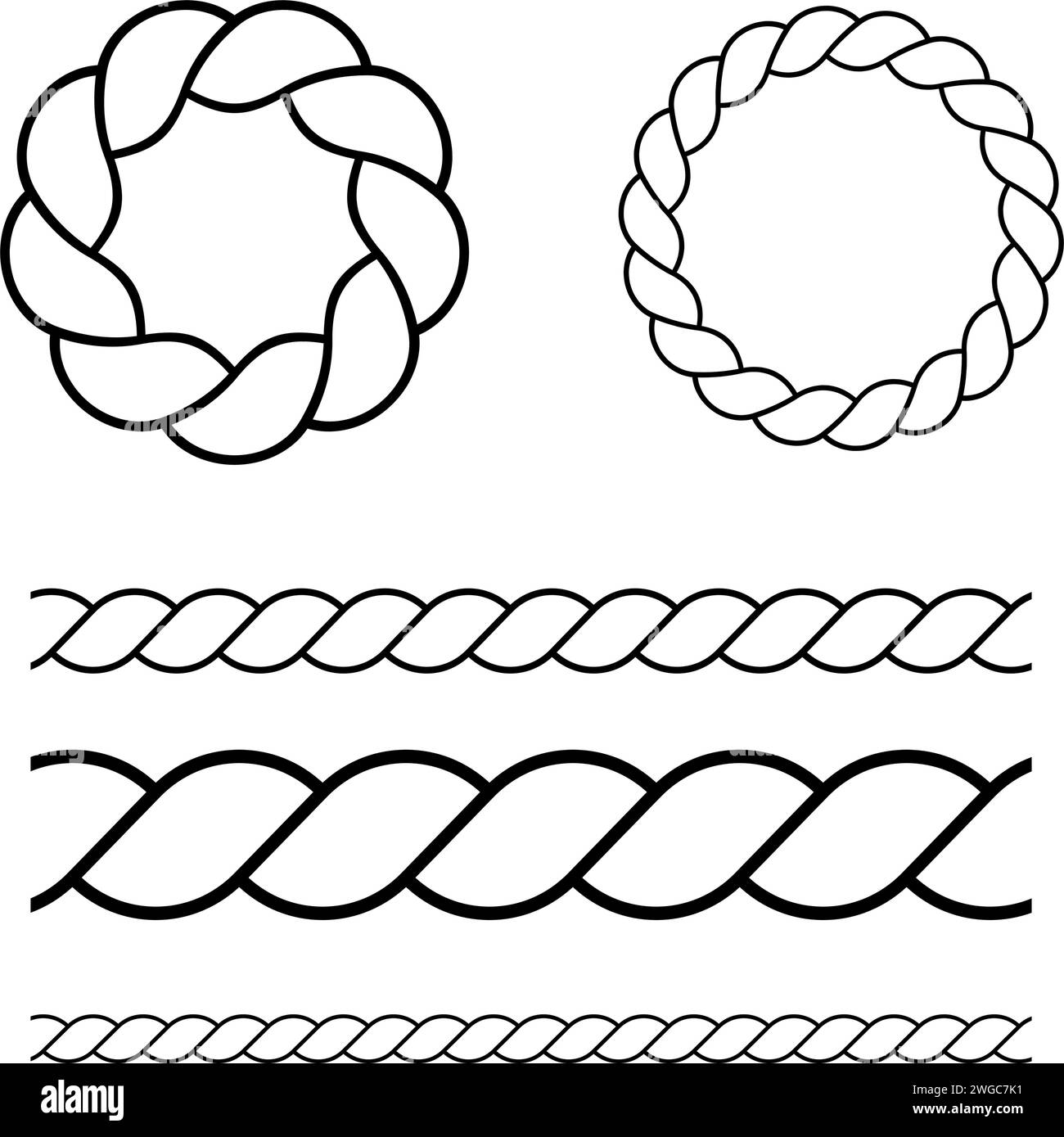set of rope pattern brushes. Vector illustration Stock Vector