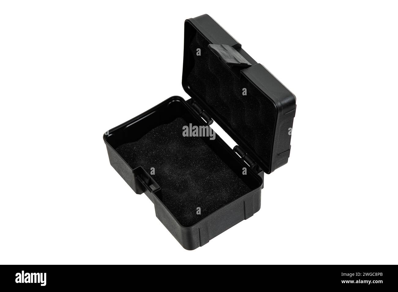 Black plastic container with foam inside for safe storage and