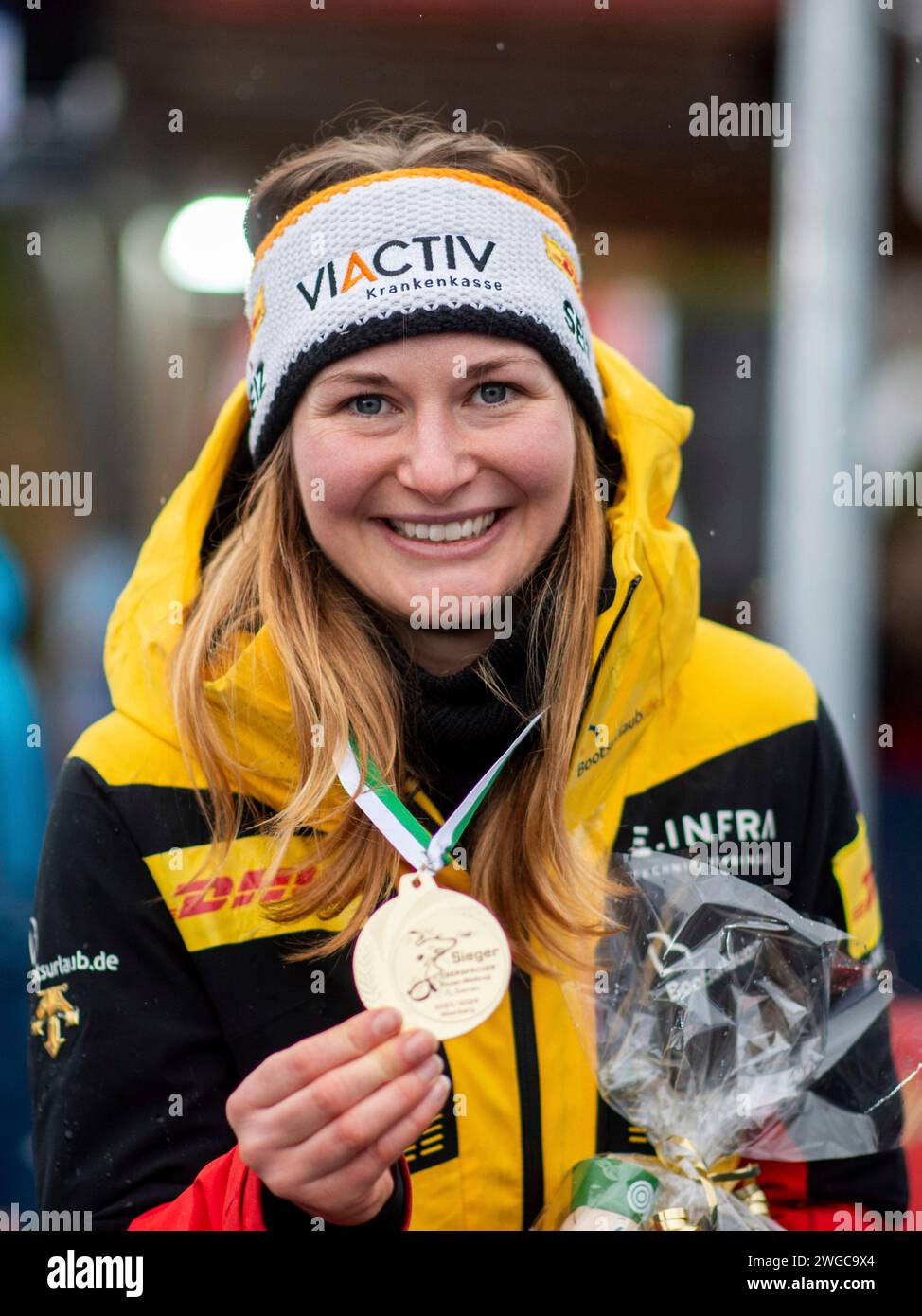Julia Taubitz (Deutschland) jubelt ueber den Sieg und zeigt ihre