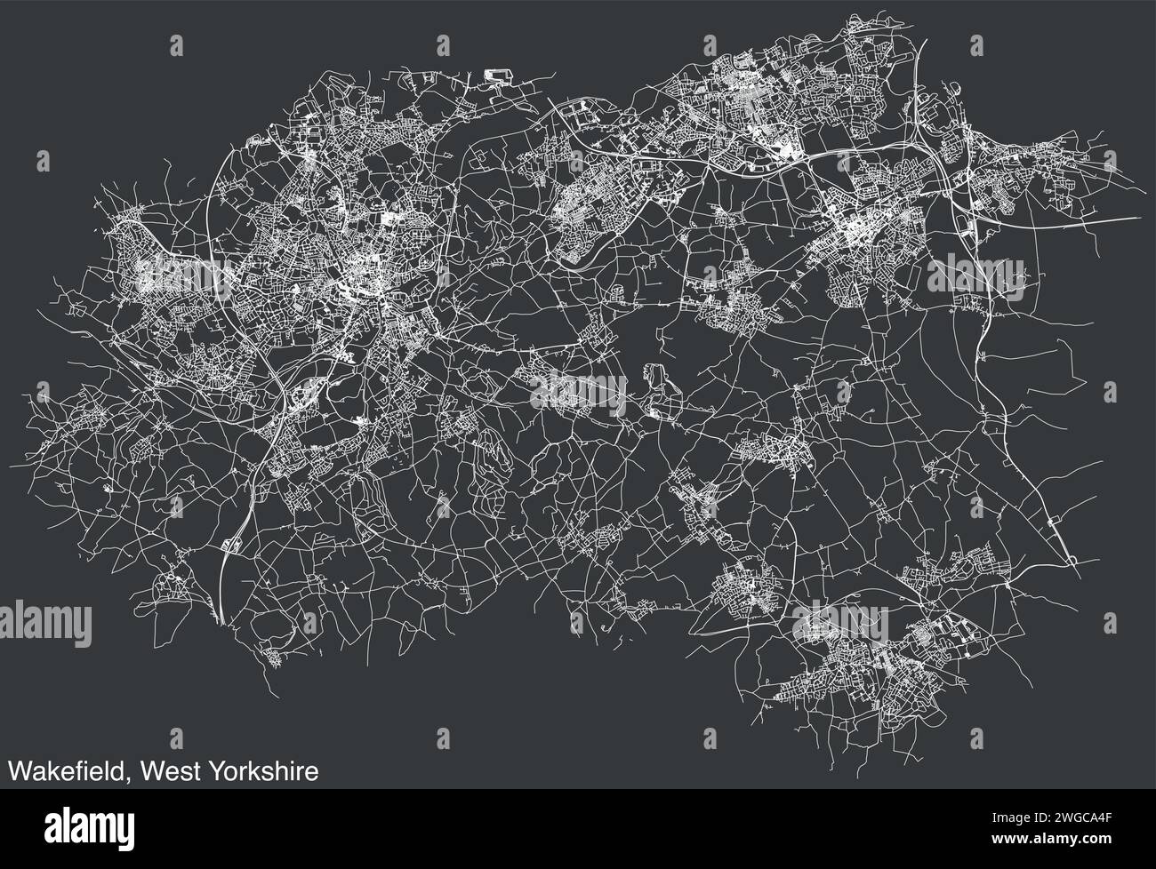 Street roads map of the METROPOLITAN BOROUGH AND CITY OF WAKEFIELD