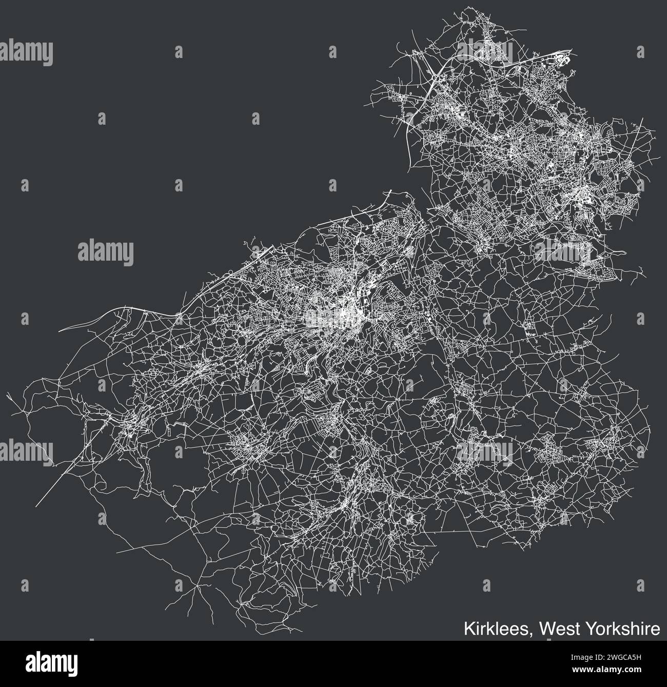 Street roads map of the METROPOLITAN BOROUGH OF KIRKLEES, WEST