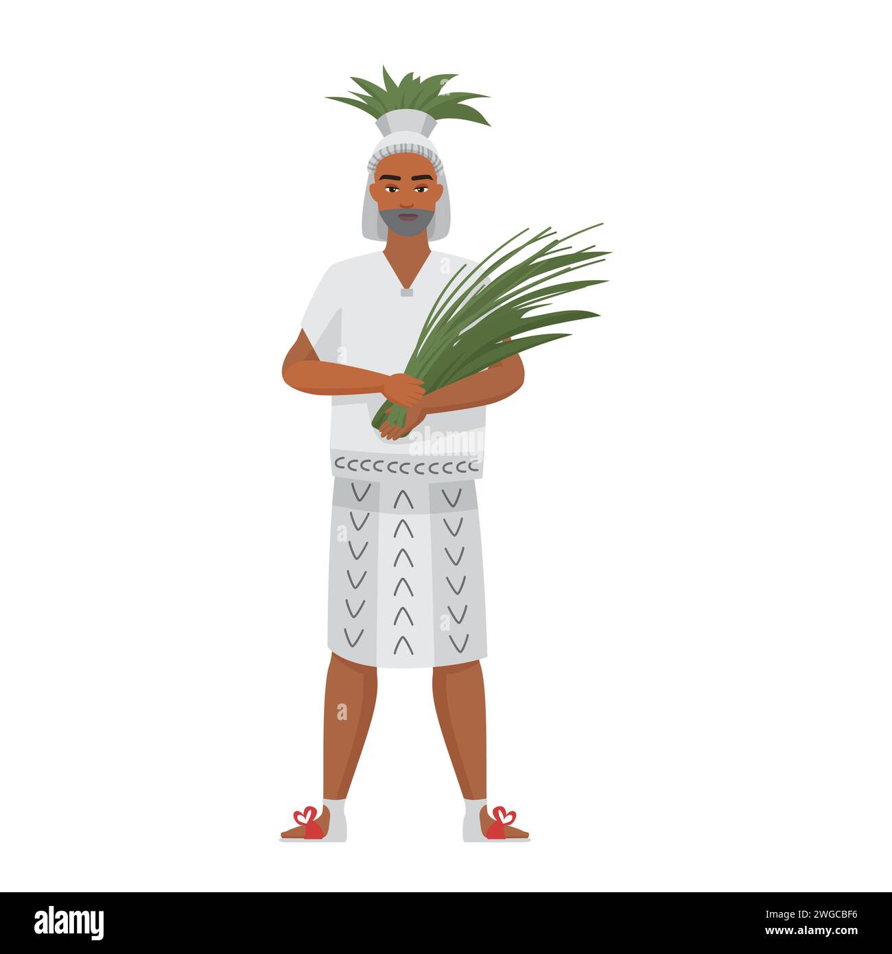 Aztec peasant standing, man holding bunch of grass in hands vector illustration Stock Vector
