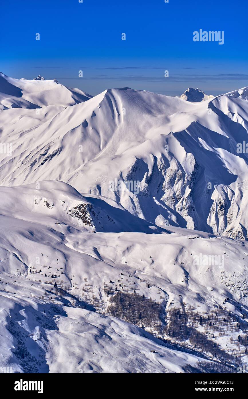 Breathtaking beautiful panoramic view on Snow Alps - snow-capped winter ...