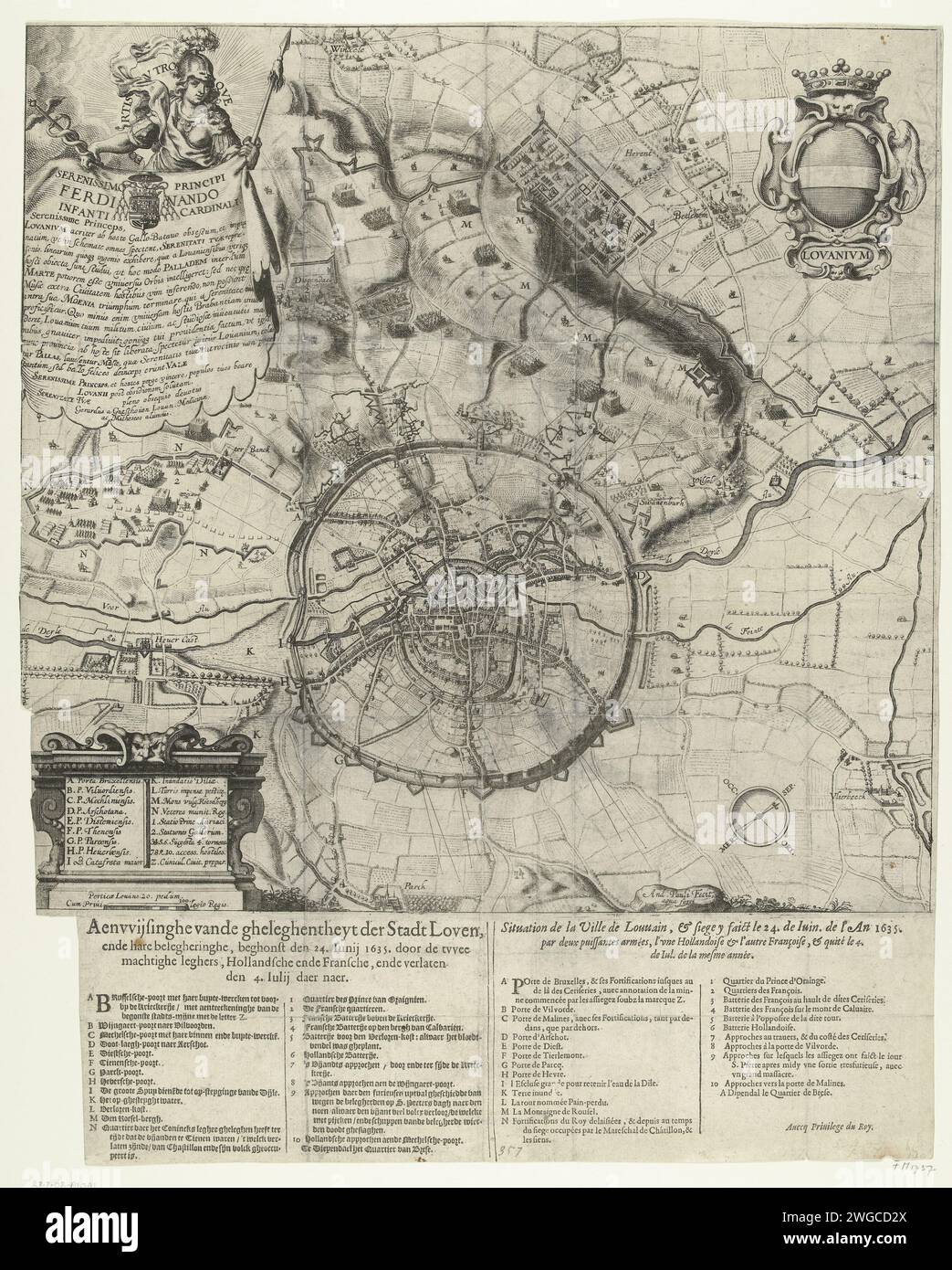 Gravure Ancienne Siège De Mayence 1635 - Carte Baroque Originale XVIIe Siècle, Allemagne