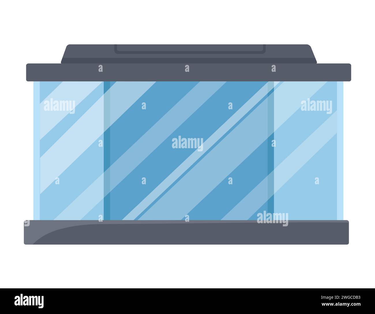 Empty rectangular glass aquarium with black lid vector illustration
