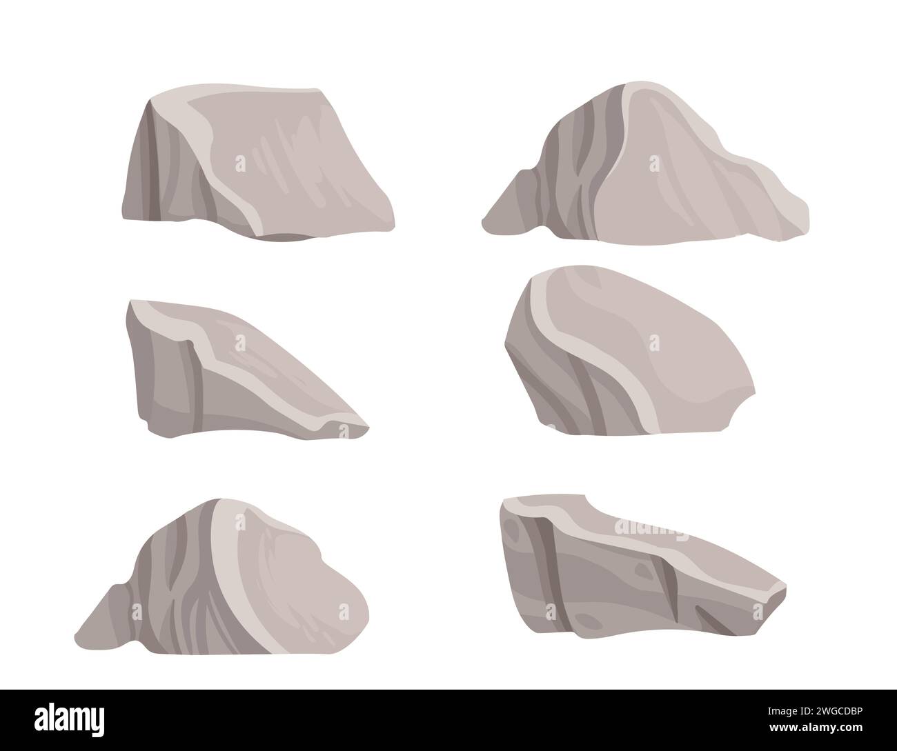 Set of grey aquarium decorative stones vector illustration isolated on white background Stock Vector