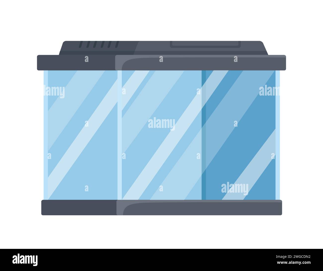 Empty rectangular glass aquarium with black lid vector illustration
