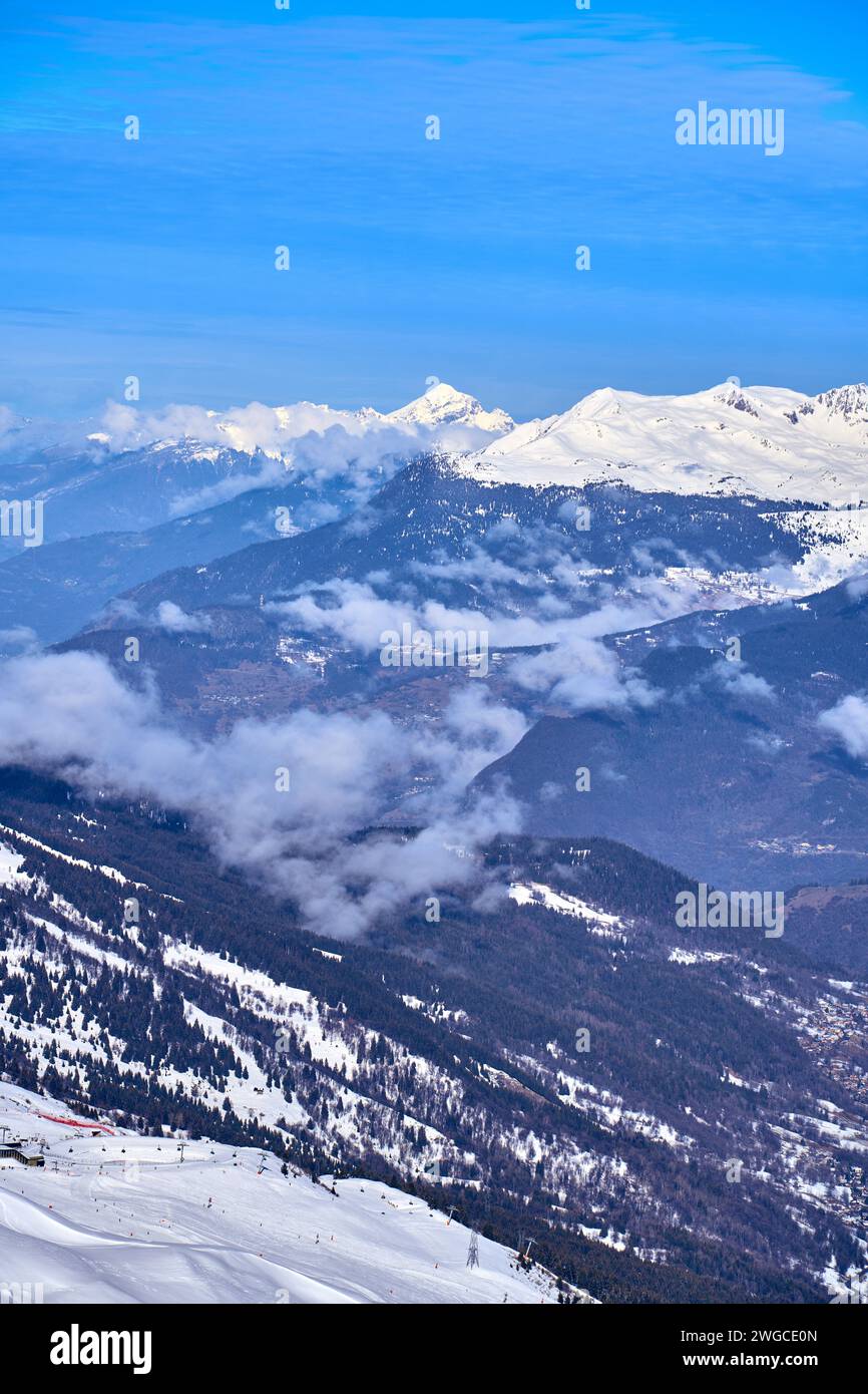 Breathtaking beautiful panoramic view on Snow Alps - snow-capped winter ...
