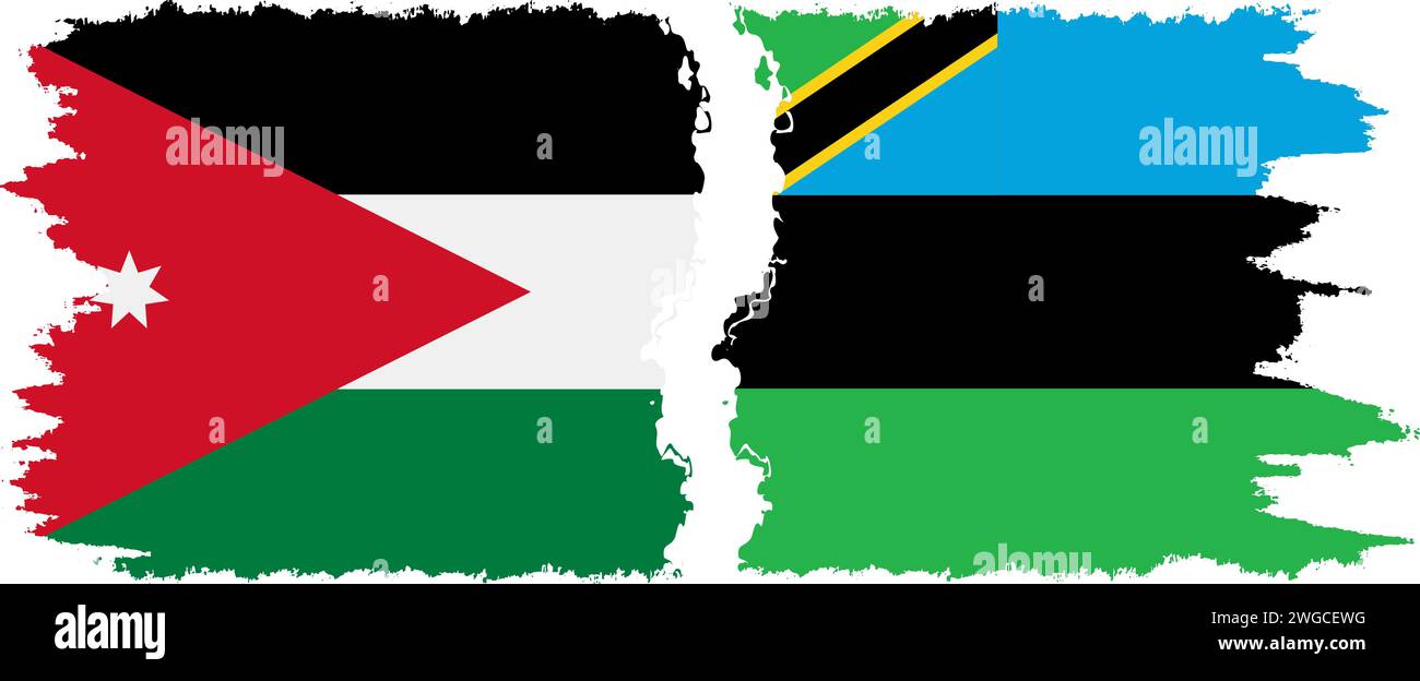 Zanzibar and Jordan grunge flags connection, vector Stock Vector