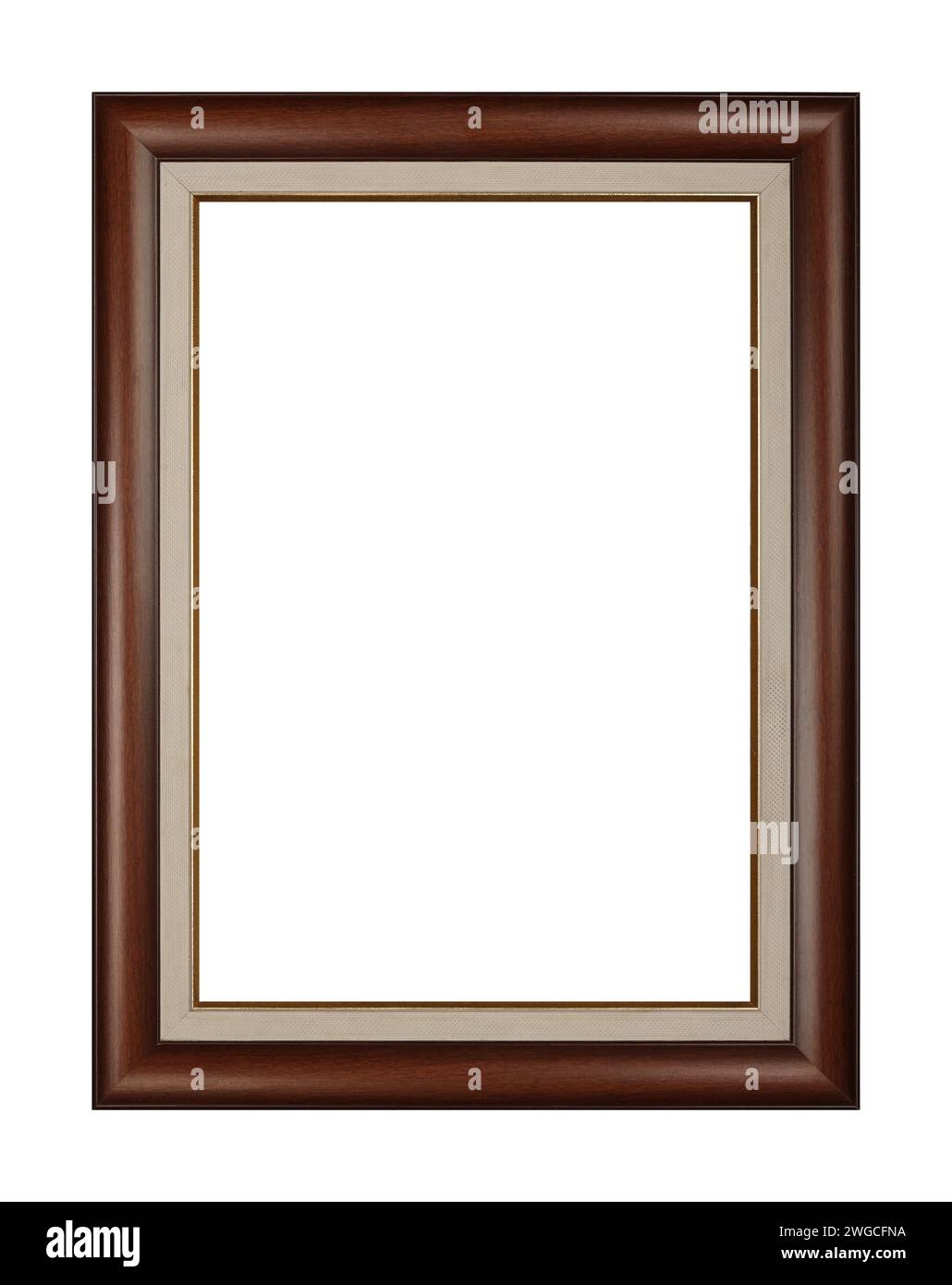 Vintage Old Wooden Brown Classic Frame With Golden Edge And Cardboard