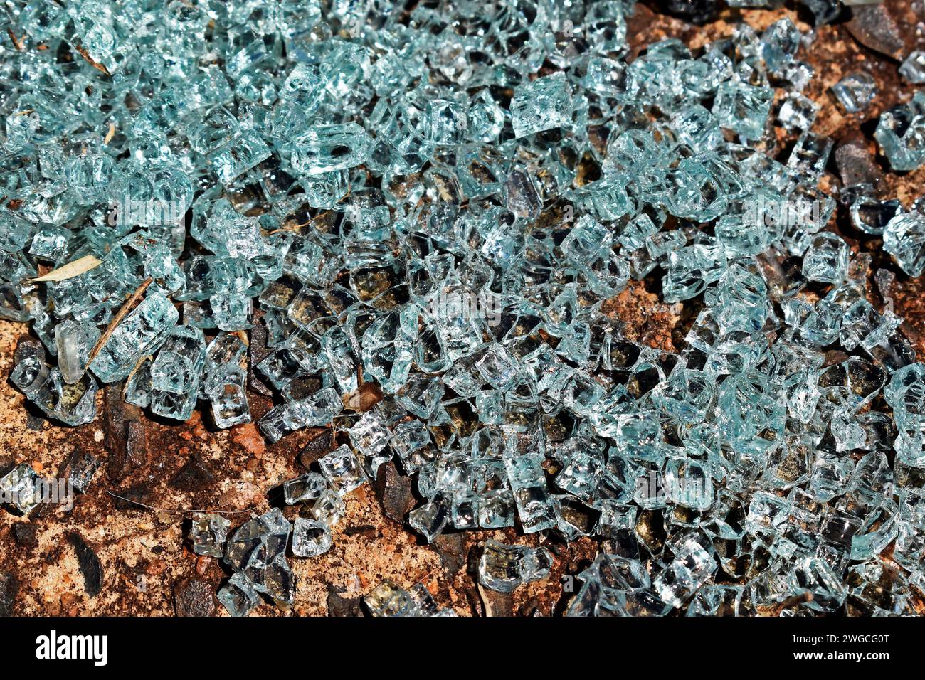 Car windshield glass fragments on floor Stock Photo