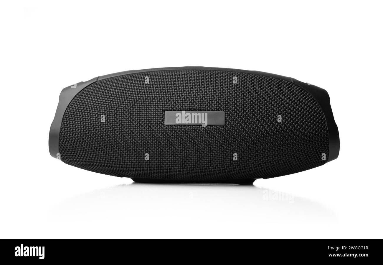 Portable wireless audio speaker isolated on white Stock Photo - Alamy