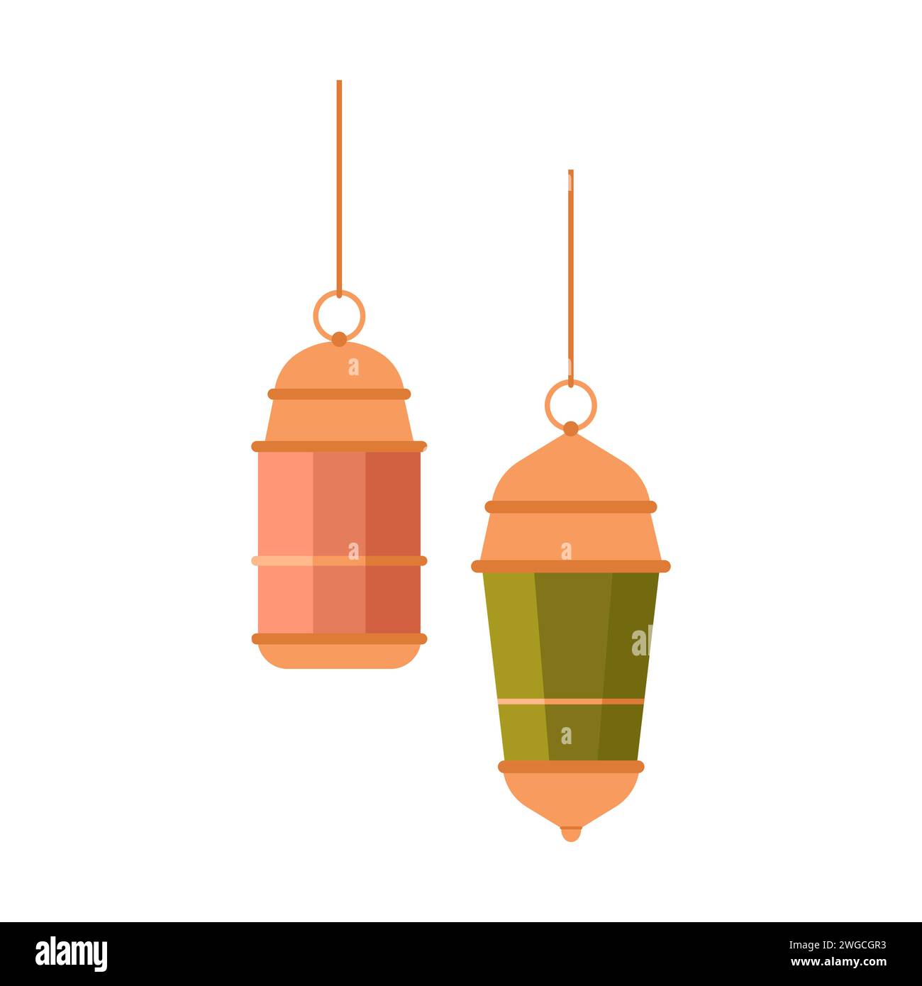 Hanging moroccan lanterns. Traditional ramadan lamps, decorative objects cartoon vector illustration Stock Vector