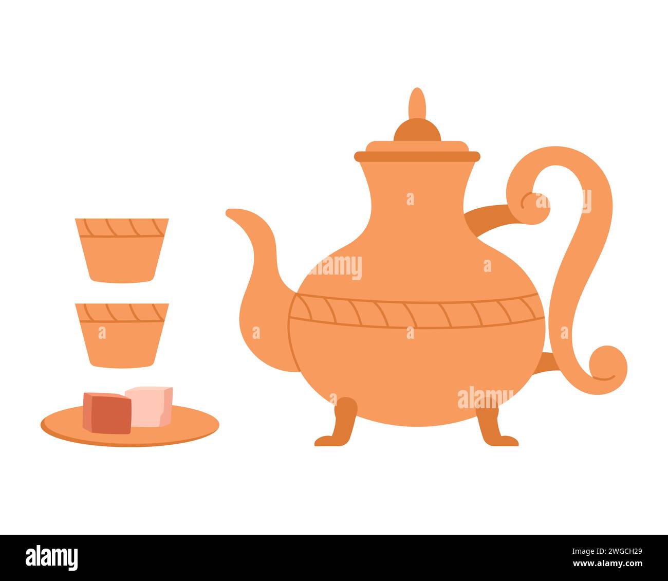 Traditional moroccan teapot. Arabian kettle with dessert, arabic