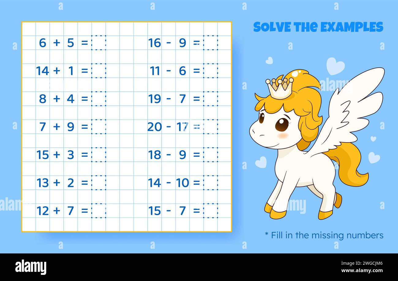 Math game for kids addition and subtraction stock vector image art
