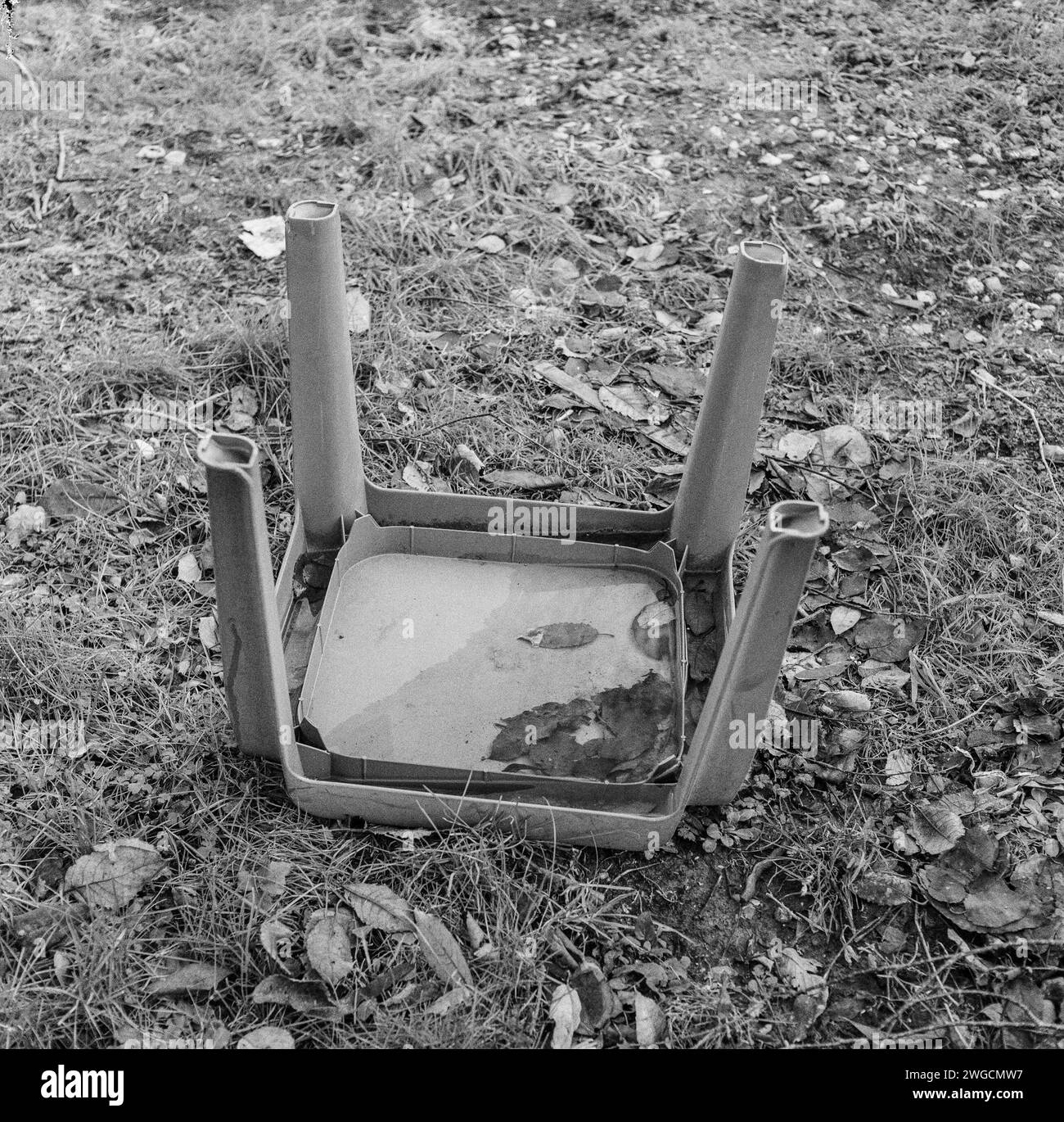 Small Plastic table or foot stool, Medstead, Hampshire, England, United Kingdom. Stock Photo