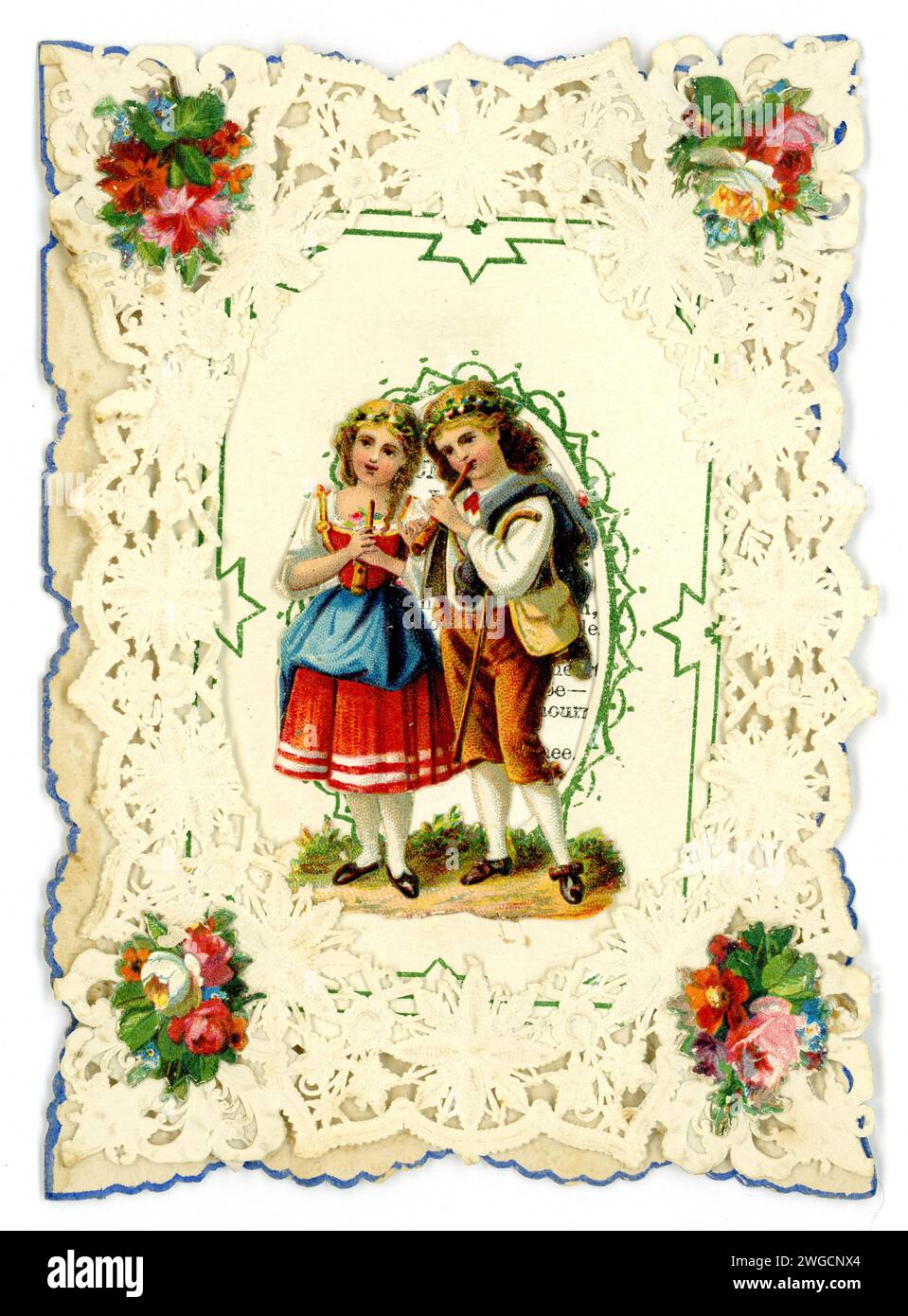 Original Victorian paper lace Valentine's day card, message is Unchanging Love.  U.K. circa 1890. Stock Photo