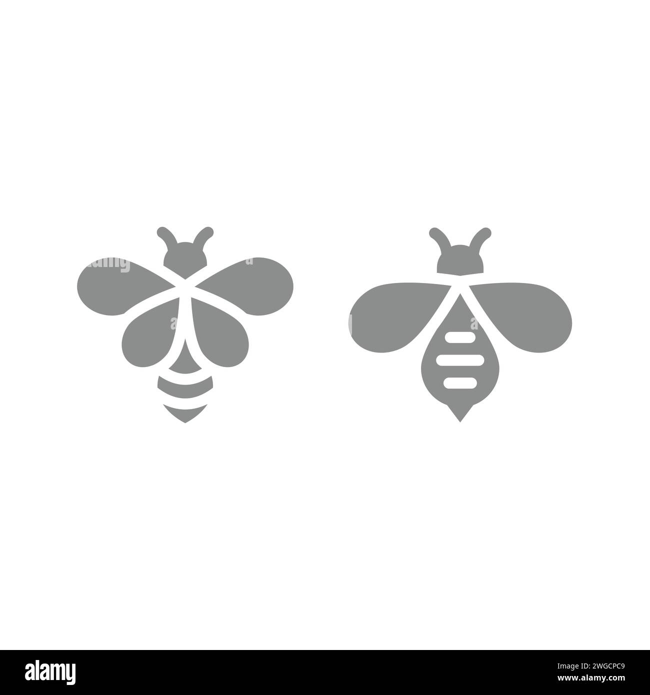 Honey bee vector icon set. Bees black simple icons. Stock Vector