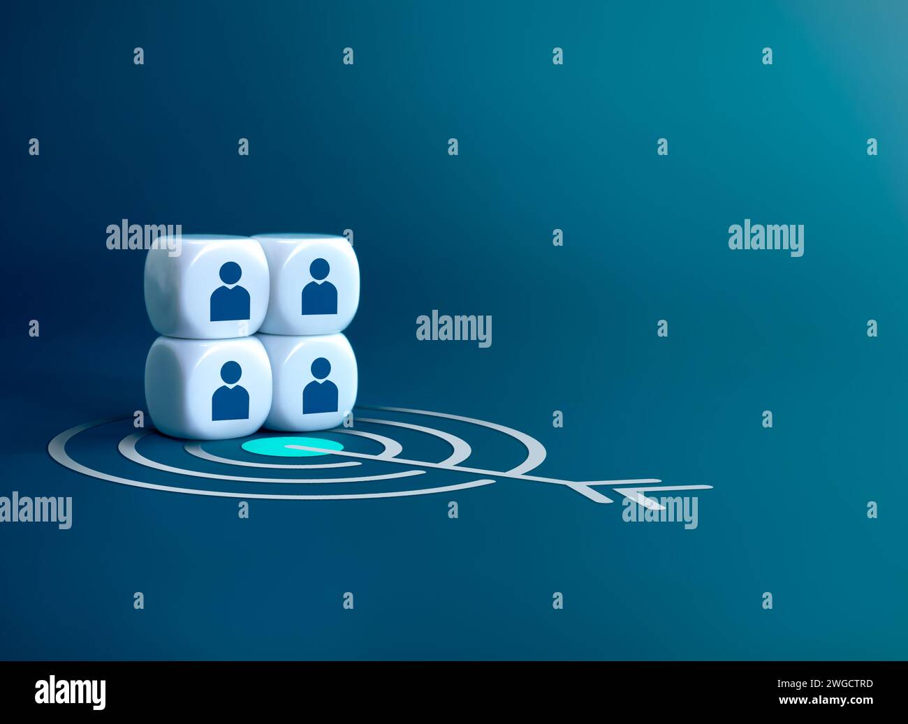 Stakeholder, business connection, partnership, HR, teamwork, and team building concept. Human icons as businessman on white blocks stack with target i Stock Photo