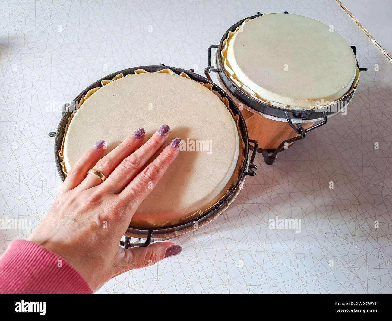 Set of Bongo Drums Isolated on a White Background. Latin percussion. Stock Photo