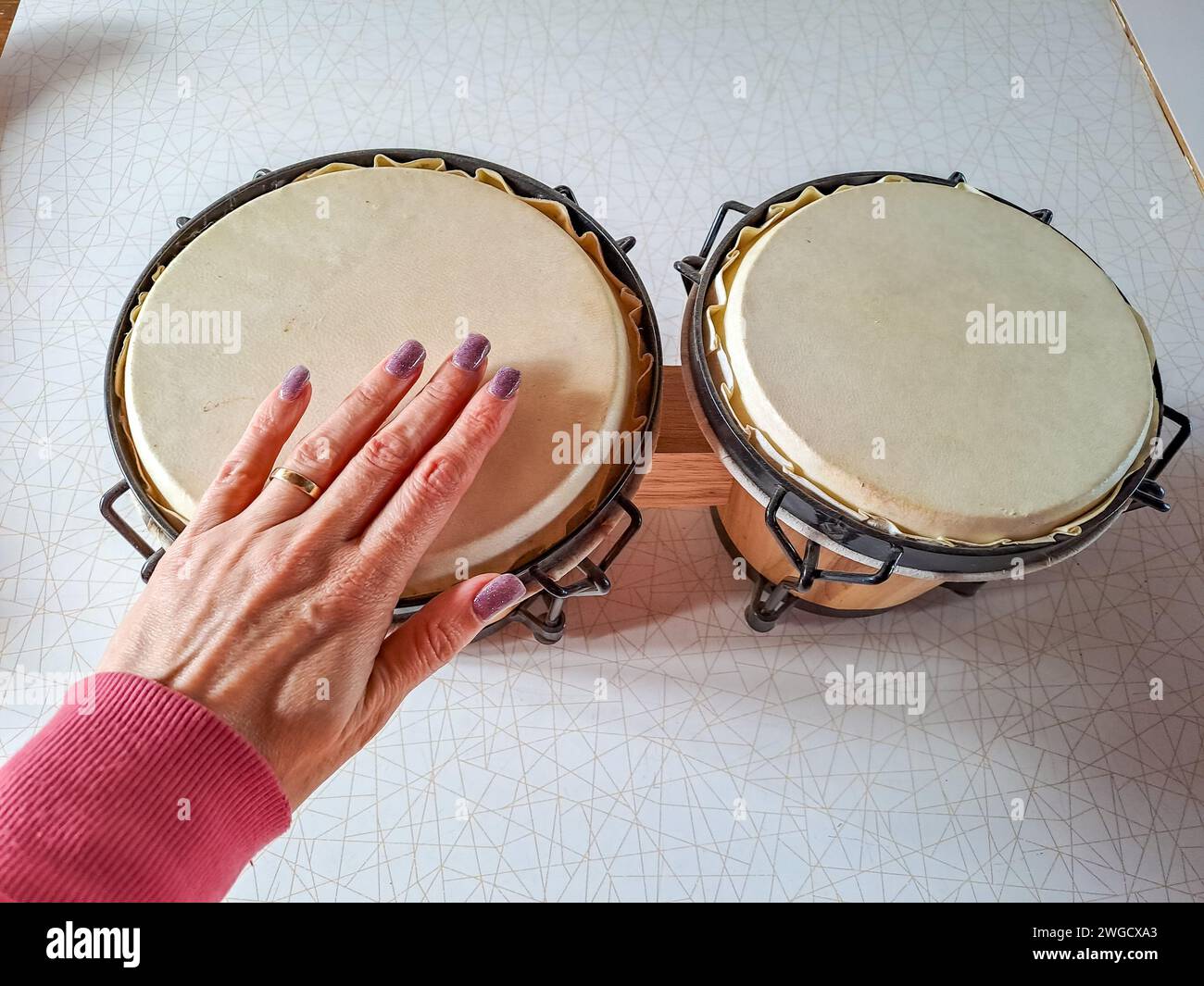 Set of Bongo Drums Isolated on a White Background. Latin percussion. Stock Photo