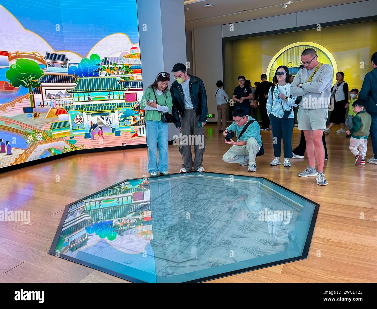 Suzhou, China, Large Crowd People, Chinese Tourists Visiting, inside, Archeology, Display, Urban Project ,'Suzhou Museum West', Stock Photo