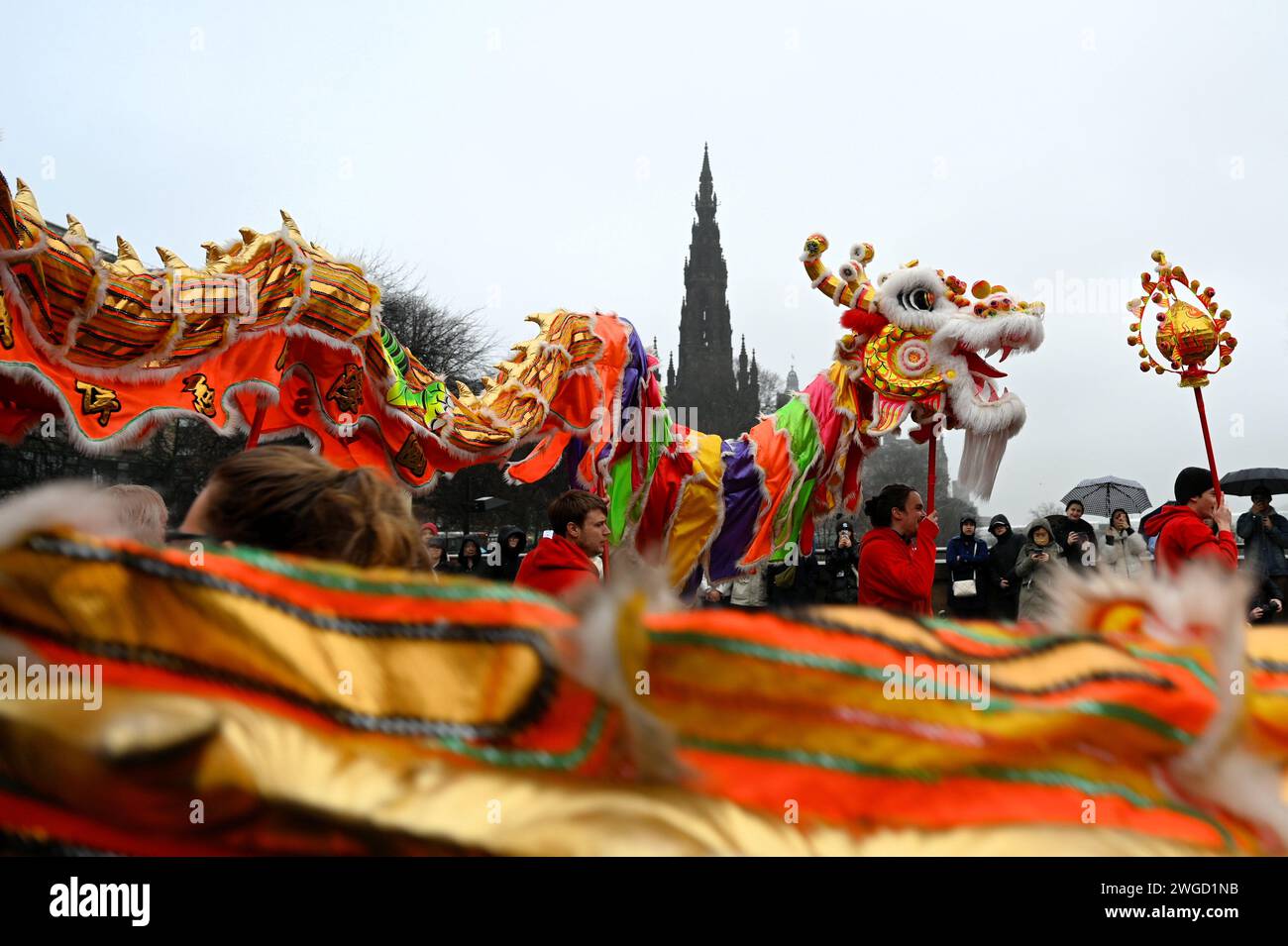 Edinburgh, Scotland, UK. 4th February 2024. Chinese New Year, Year of the Dragon celebrations at the Mound in the city centre, with dance, costumes and cultural and artistic displays. Credit: Craig Brown/Alamy Live News Stock Photo