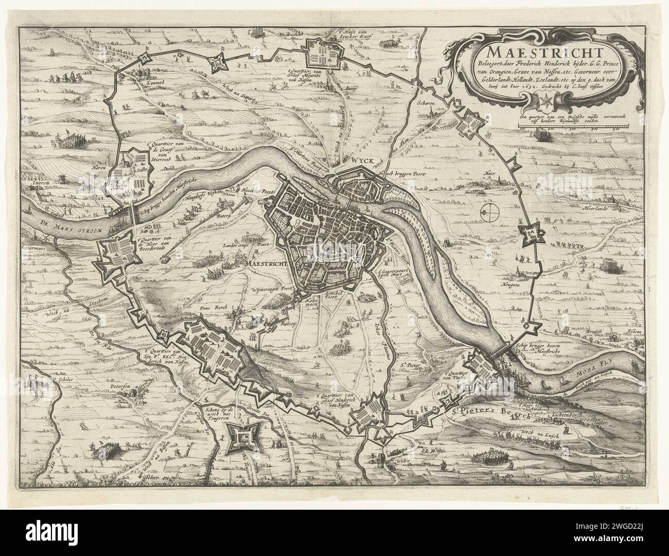 Maastricht besieged by Frederik Hendrik, 1632, 1632 print Map of the ...