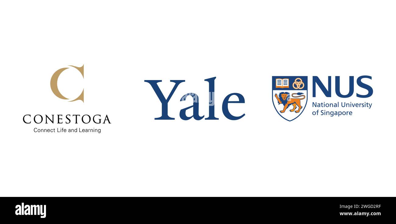 Conestoga College, National University of Singapore, Yale University. Editorial brand emblem