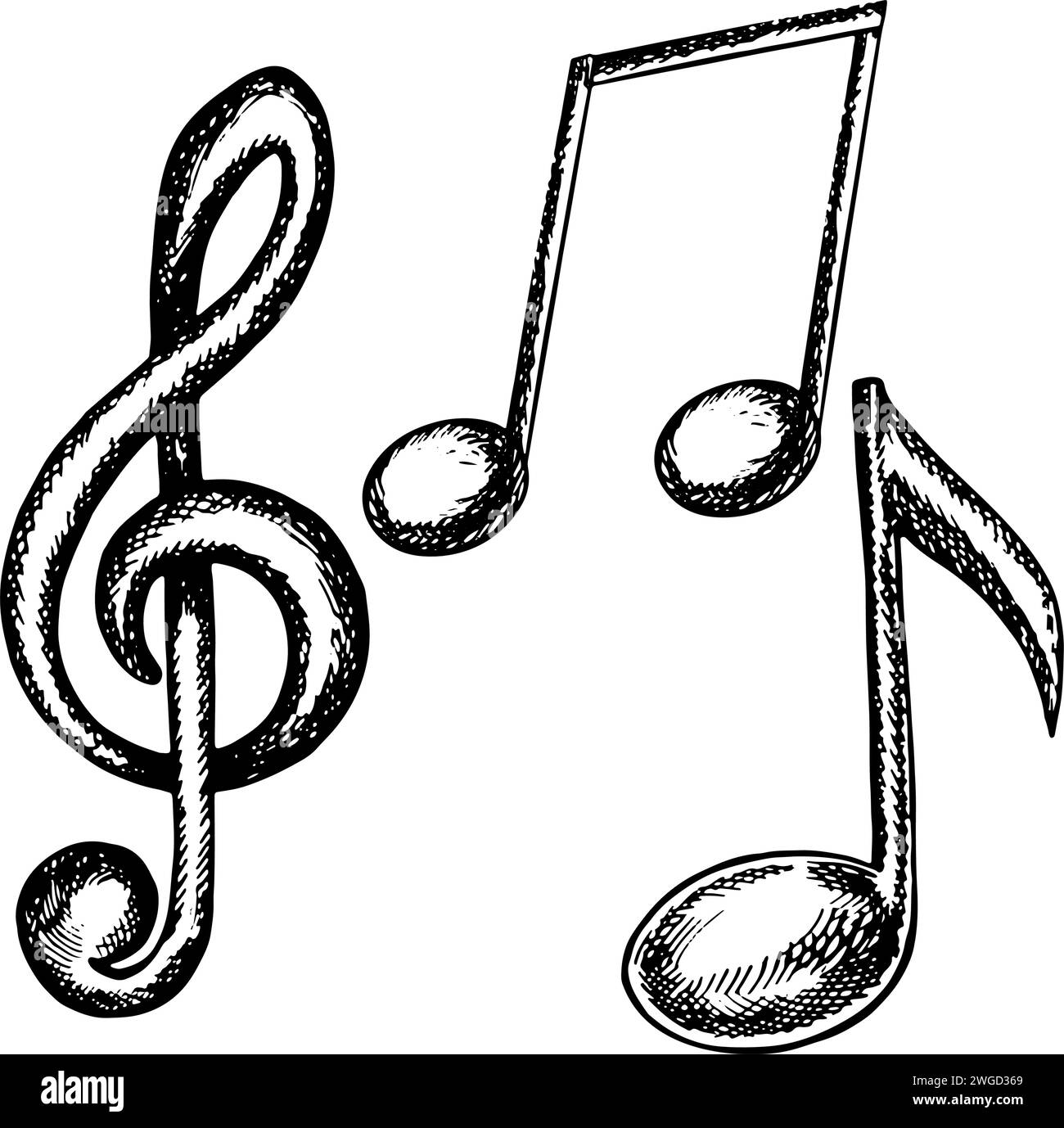 Flat icons of musical notes. Graphic vector black and white illustration. Highlight it. For posters, flyers and invitation cards. For banners and post Stock Vector